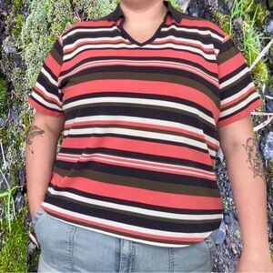 Striped Collared V-Neck Women's Top